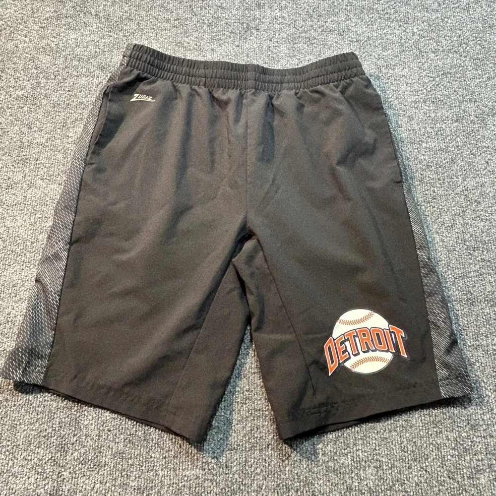 Zubaz Detroit Baseball Shorts Mens Large Black Athletic Training Gym Shorts L